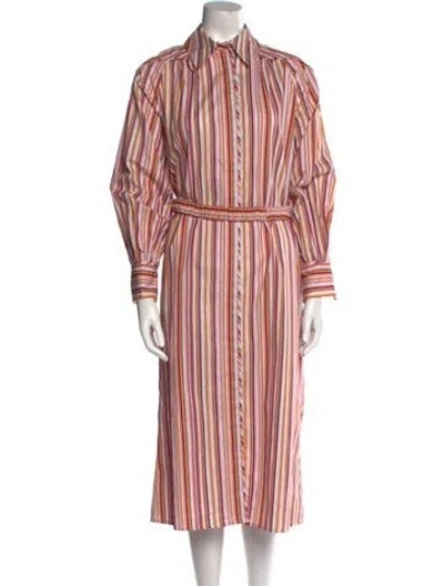 Pre-owned Evi Grintela Striped Midi Length Dress In Pink