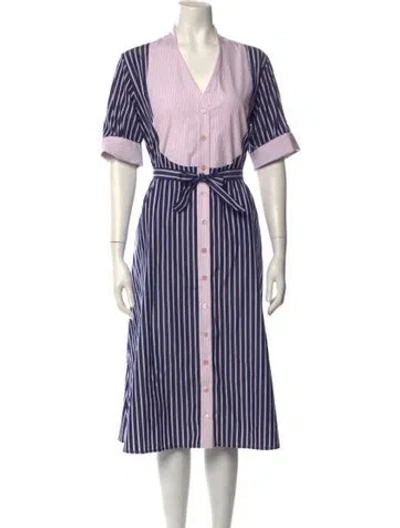 Pre-owned Evi Grintela Striped Midi Length Dress In Purple