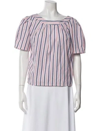 Pre-owned Evi Grintela Striped Square Neckline Blouse In White