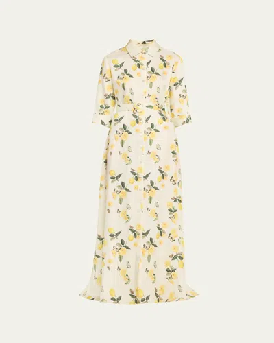 Evi Grintela Valerie Belted Lemon-print Maxi Shirtdress In Yellow Multi