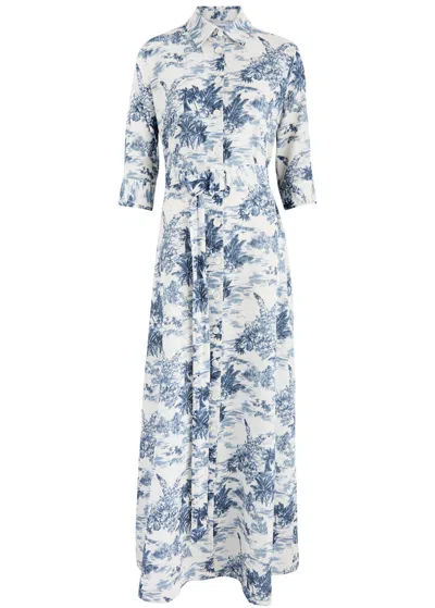 Evi Grintela Valerie Printed Linen-blend Maxi Dress In White And Blue