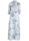 Evi Grintela Valerie Printed Linen Maxi Shirt Dress In Blue