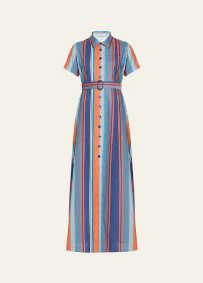 Evi Grintela Valerie Striped Linen-cotton Maxi Shirtdress In Blue/ Orange Stri