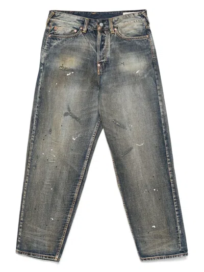 Evisu 7-pocket-design Washed Jeans In Blue
