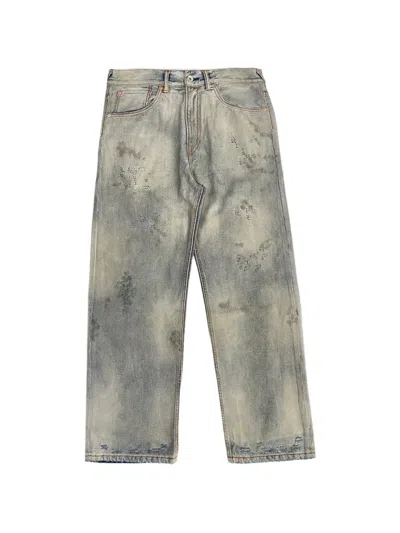 Evisu Bleached Distressed Jeans In Animal Print