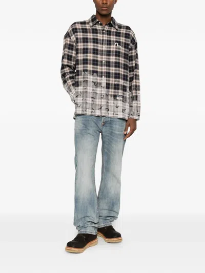 Evisu Check-pattern Shirt In Gray