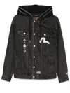 Evisu Patchwork Denim Jacket In Black