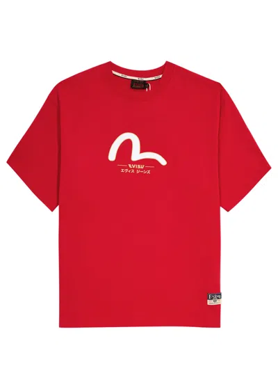 Evisu Daicock And Kamon Printed Cotton T-shirt In Red