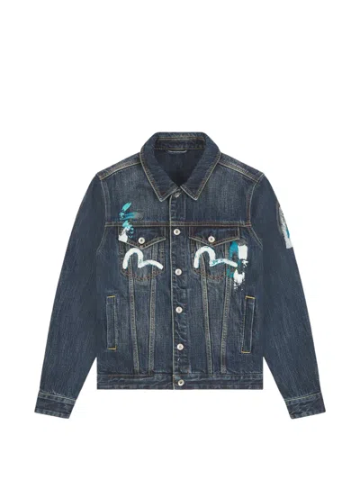 Evisu Daicock Print Denim Jacket In Blue