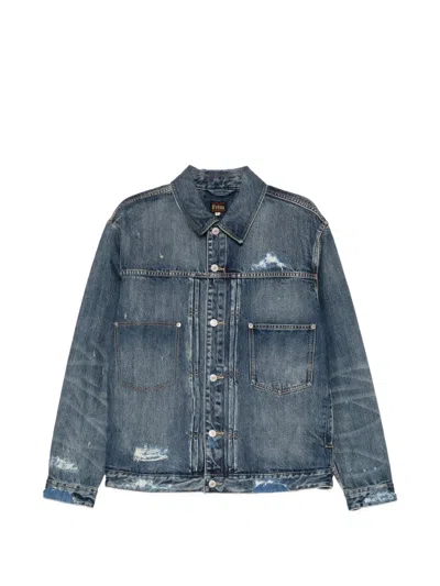 Evisu Daicock Print Denim Jacket In Blue