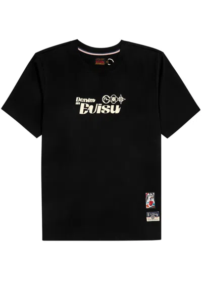 Evisu Daicock Printed Cotton T-shirt In Black