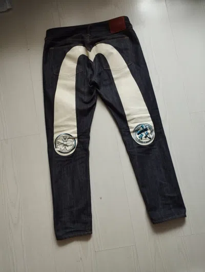 Pre-owned Evisu Daicock Selvedge Denim Jeans 34x34 In Raw Blue