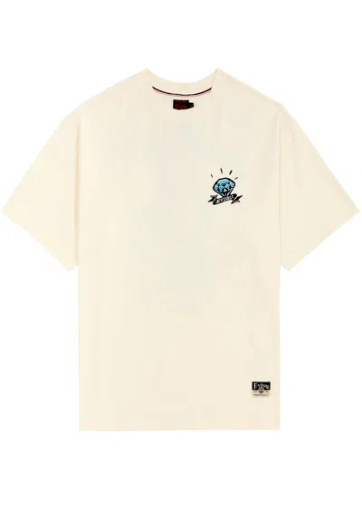 Evisu Diamond Daruma Printed Cotton T-shirt In Ecru
