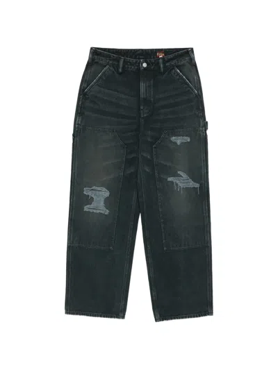 Evisu Distressed Panelled Jeans In Blue