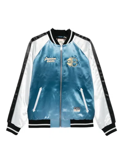 Evisu Embroidered Satin Bomber Jacket In Multi