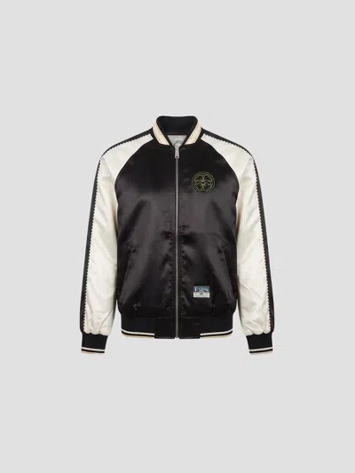 Evisu Embroidered Souvenir Jacket In Whale Motif Satin In Black