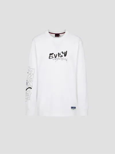Evisu Fortune Cat Printed Long Sleeve Tee In White