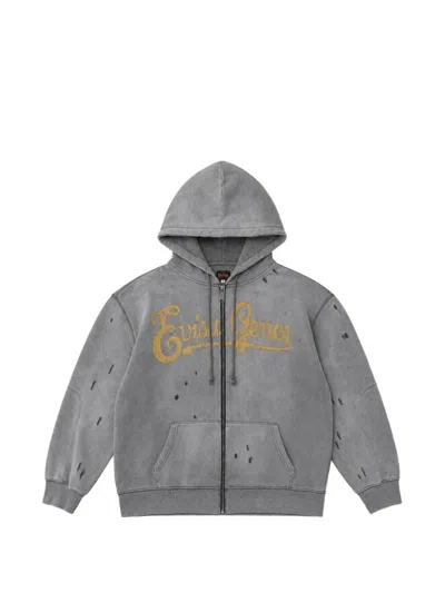 Evisu Genes Logo Distressed Hoodie In Gray