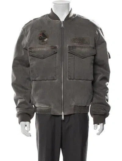 Pre-owned Evisu Graphic Print Bomber Jacket In Grey