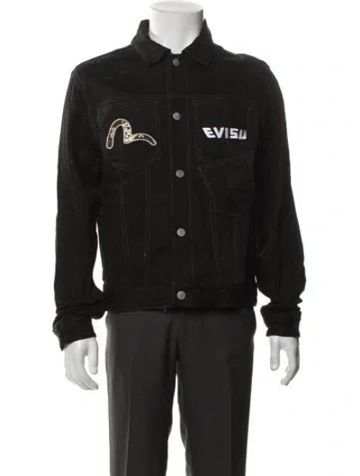 Pre-owned Evisu Graphic Print Denim Jacket In Black