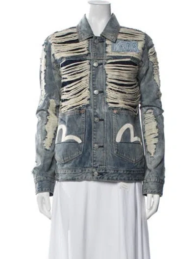 Pre-owned Evisu Graphic Print Denim Jacket In Blue
