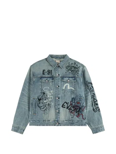 Evisu Graphic-print Denim Jacket In Blue