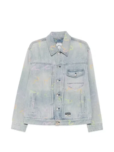 Evisu Inda Seagull-print Denim Jacket In Gray