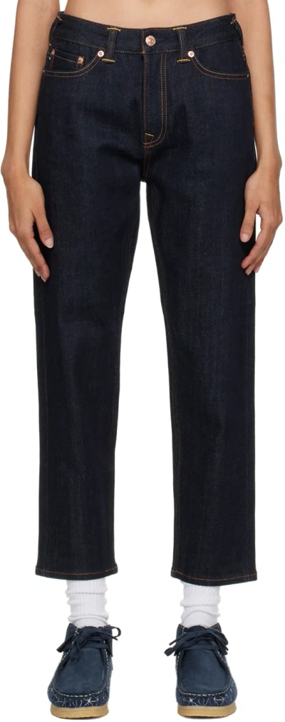 Evisu Indigo Daicock Foil Jeans In Indigo (dark Tone)