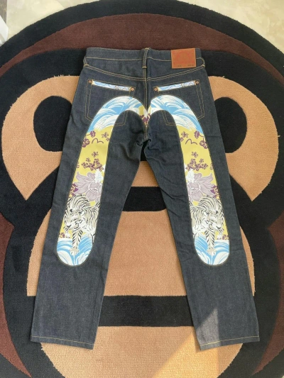 Pre-owned Evisu Jungle Tiger Daicock Style Jeans！size：30 In Black Blue