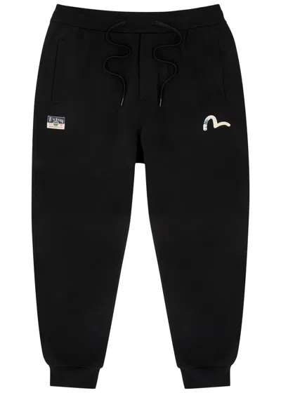 Evisu Kamon And The Great Wave Printed Cotton Sweatpants In Black