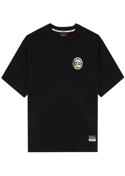 Evisu Kamon And The Great Wave Printed Cotton T-shirt In Black
