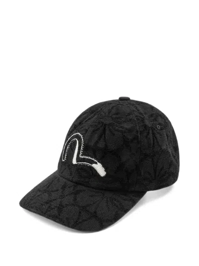 Evisu Kamon Logo-embroidered Jacquard Baseball Cap In Black