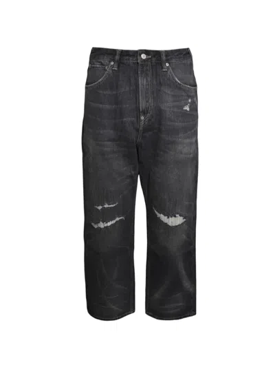 Evisu Kanji "ebisu" Print-distressed Straight-leg Jeans In Black