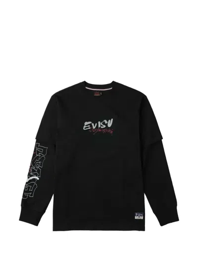 Evisu Layered-sleeve Graphic-print T-shirt In Black