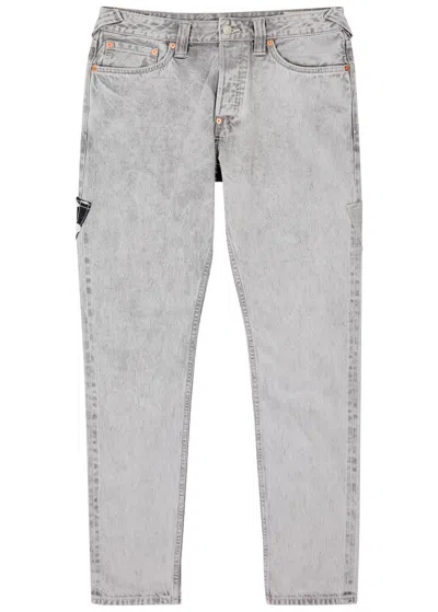 Evisu Logo-embroidered Slim-leg Jeans In Grey