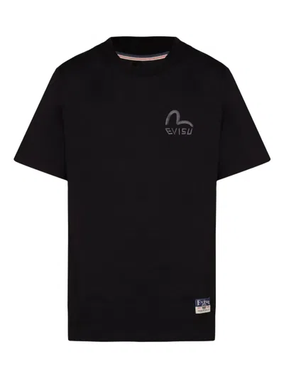 Evisu Logo-embroidered T-shirt In Black