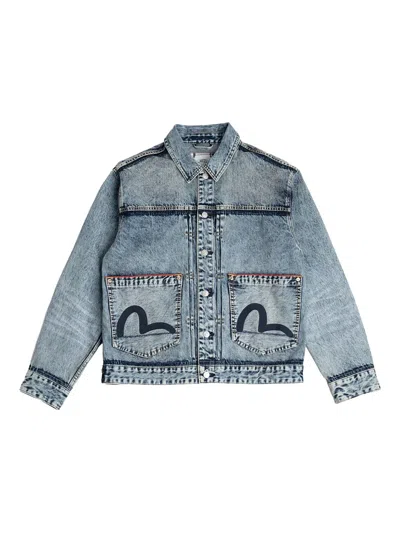 Evisu Logo-patch Denim Jacket In Blue