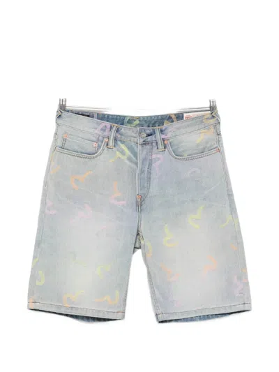 Evisu Logo-print Denim Shorts In Blue