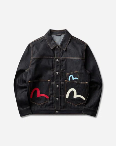 Evisu Men S Seagull Print And Multi-pocket Denim Jacket Raw Indigo In Blue