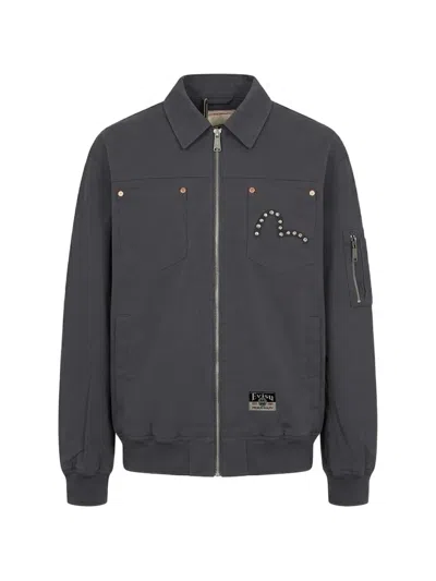 Evisu Metal Studs Graphic-print Bomber Jacket In Gray