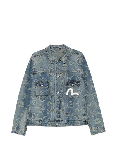 Evisu Monogram-jacquard Denim Jacket In Blue