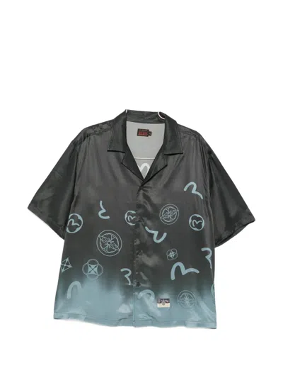 Evisu Monogram-print Ombré-effect Shirt In Blue