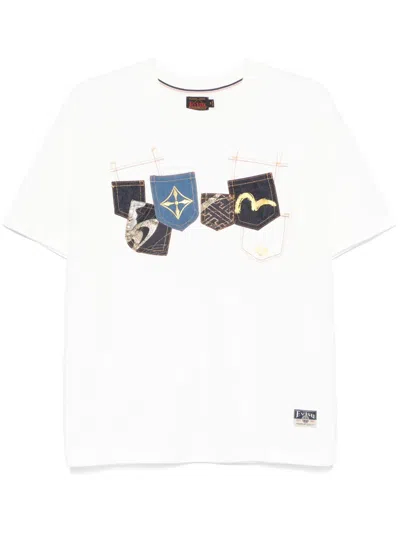 Evisu Multi-pocket Multi-print T-shirt In White