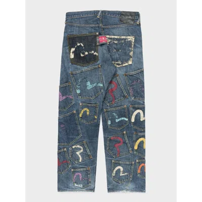 Pre-owned Evisu Multi Pocket Painted Jeans In Blue