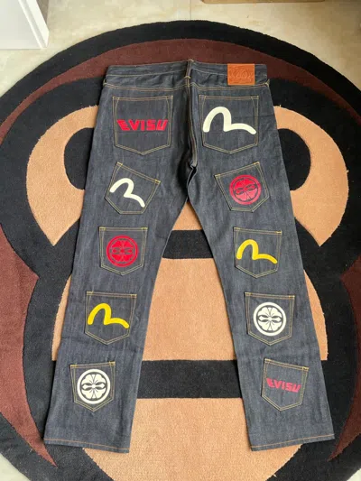 Pre-owned Evisu New！multi-pocket Jeans Size:38x34 In Black Blue