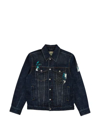 Evisu Paint-splatter Daicock Denim Jacket In Blue
