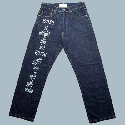 Pre-owned Evisu Paris Love Text Button Fly Selvedge Denim Jeans
