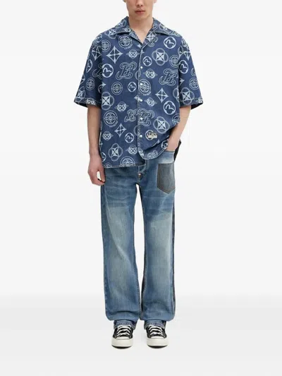 Evisu Patchwork Panel Jeans In Blue