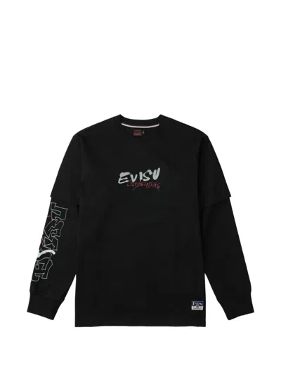 Evisu Printed Layered-sleeve T-shirt In Black