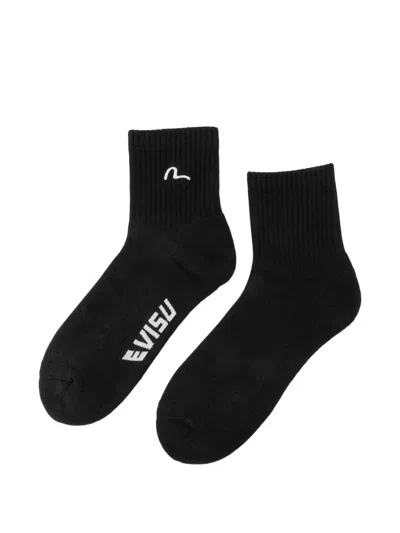 Evisu Seagull Logo-embroidered Socks In Black